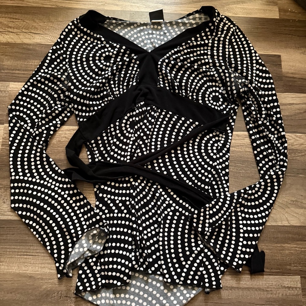 Y2K Black and White Polka Dot Wrap Top